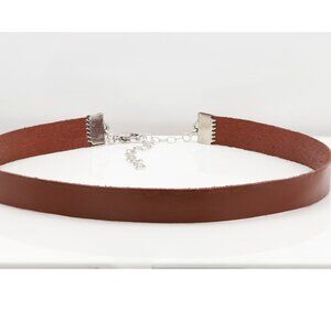 Brown Leather Choker Adjustable Genuine leather Chokers  (#59)